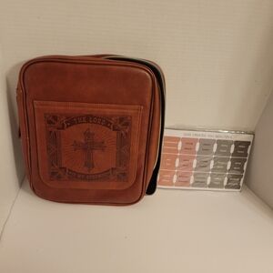 Christian Bible Cover Organizer Case Faux Leather Cross “The Lord Strength”